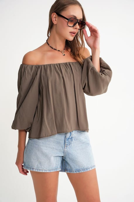 Modal Gemengde Blouse met Madonna Kraag en Rimpeldetail - Image 3