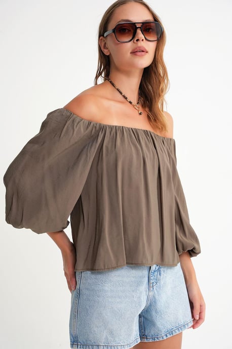 Modal Gemengde Blouse met Madonna Kraag en Rimpeldetail - Image 4