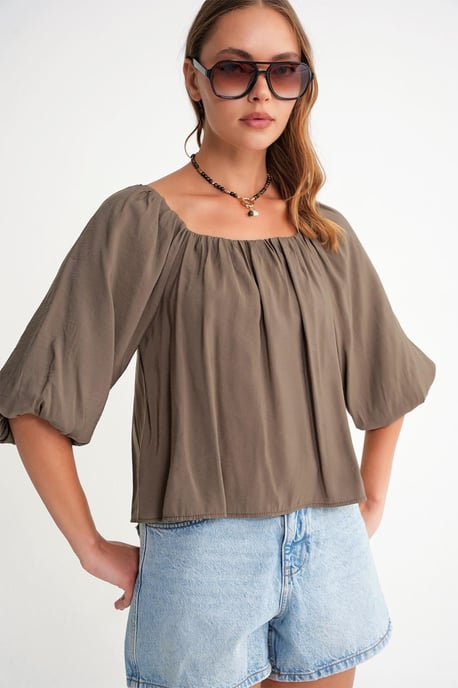Modal Gemengde Blouse met Madonna Kraag en Rimpeldetail - Image 5