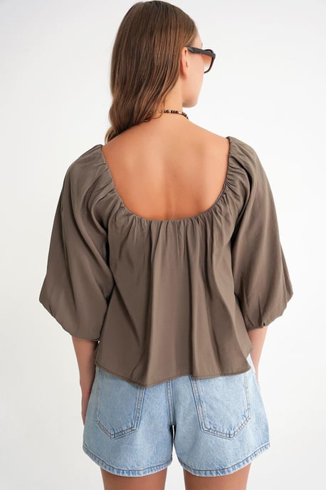 Modal Gemengde Blouse met Madonna Kraag en Rimpeldetail - Image 6