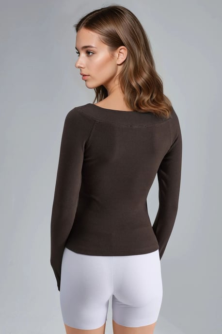 Slim Fit Geribbelde Bootnekblouse - Image 2