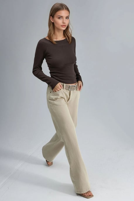 Slim Fit Geribbelde Bootnekblouse - Image 3