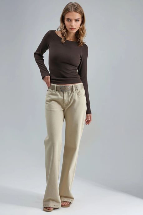 Slim Fit Geribbelde Bootnekblouse - Image 5