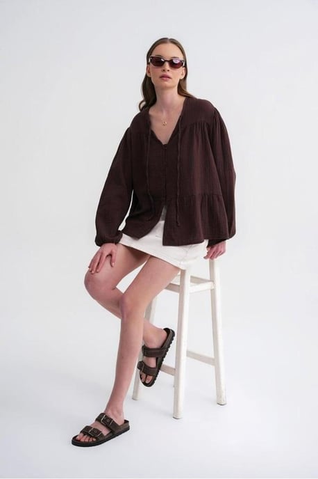 Lange Mouwen Losse Blouse met Strikhals - Image 2