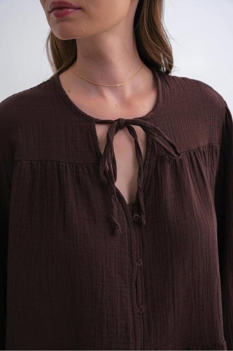 Lange Mouwen Losse Blouse met Strikhals - Image 6