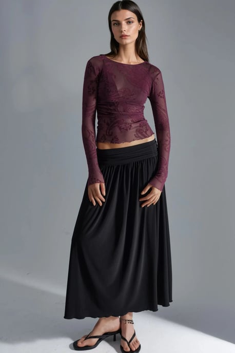 Aangesloten Lange Mouwen Flockprint Tulle Blouse - Image 4