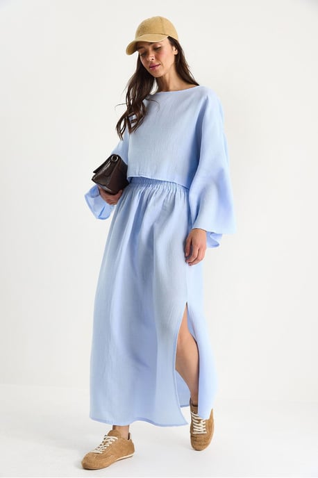 Textured Crew Neck Blouse en Rok Set - Image 3
