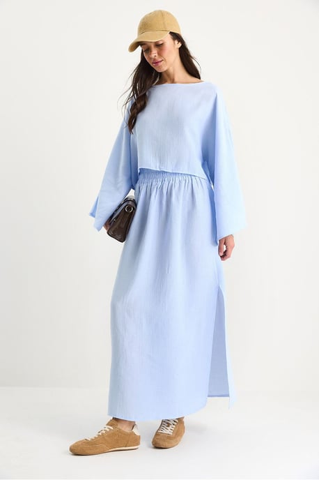 Textured Crew Neck Blouse en Rok Set - Image 4