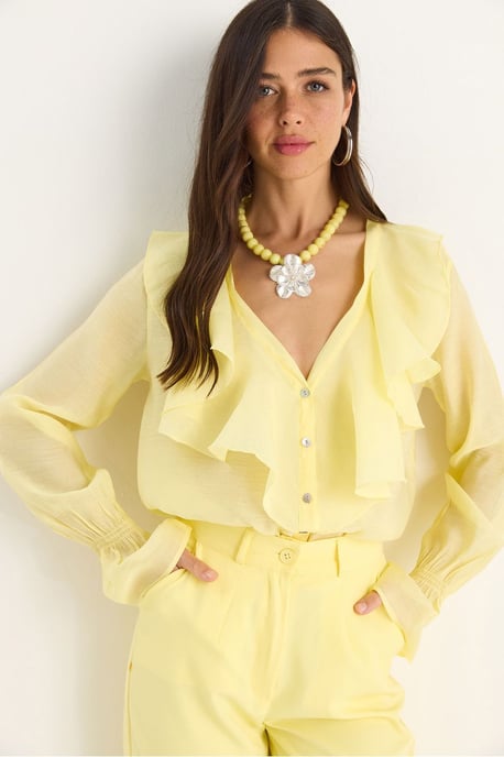 Gelaagde V-hals Lange Mouw Blouse - Image 1