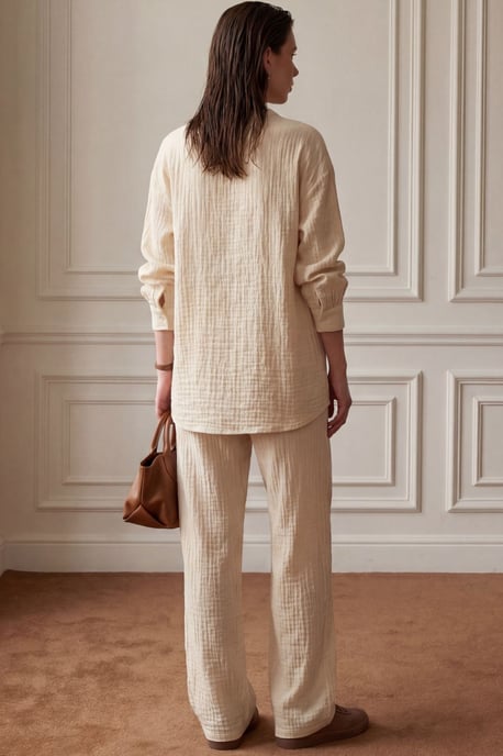V-hals Blouse & Wijde Pantalon Muslin Twee-delig Set - Image 4