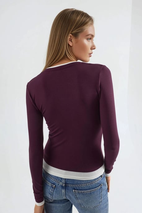 Kontrastbindande långärmad blus - Image 4