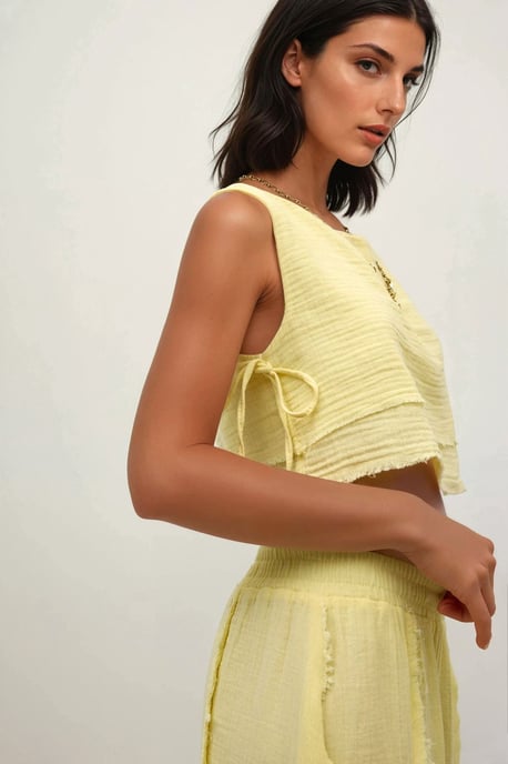 Elastische Taille Rok-Zijstrikdetail Blouse Muslin Set - Image 2