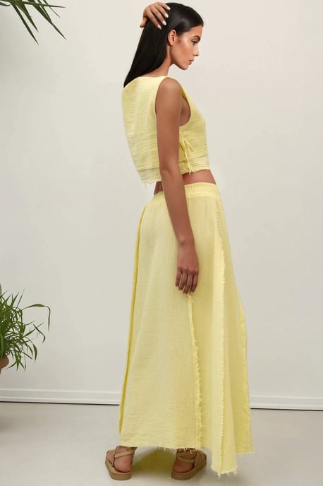 Elastische Taille Rok-Zijstrikdetail Blouse Muslin Set - Image 3