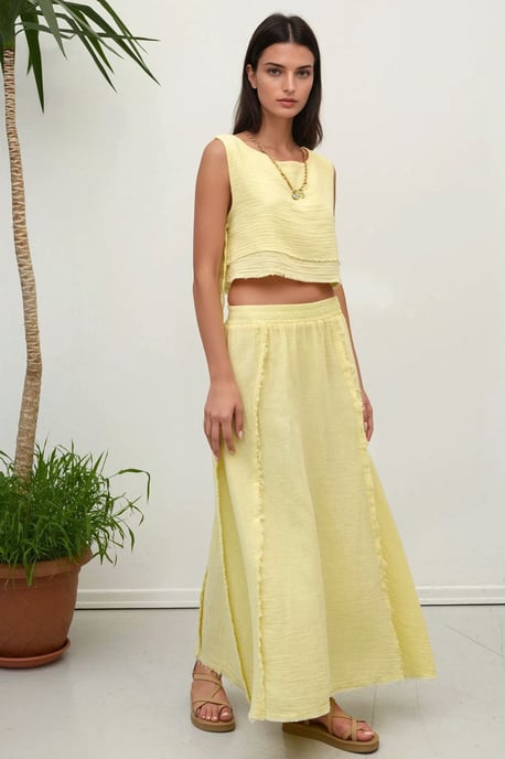 Elastische Taille Rok-Zijstrikdetail Blouse Muslin Set - Image 5