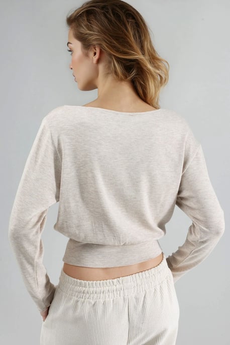 Boat Neck Long Sleeve Elastic Blouse - Image 3