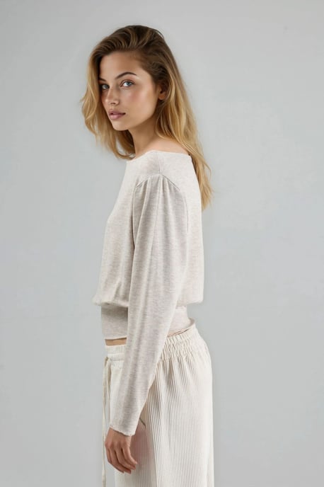 Boat Neck Long Sleeve Elastic Blouse - Image 4