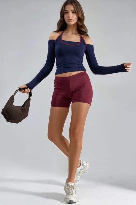 Slim Fit Knitted Blouse with U Collar and Contrast Binding - Image 4