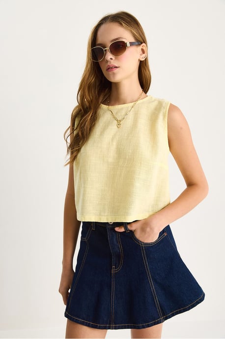 Linnenmix Korte Mouwen Crewneck Blouse - Image 2