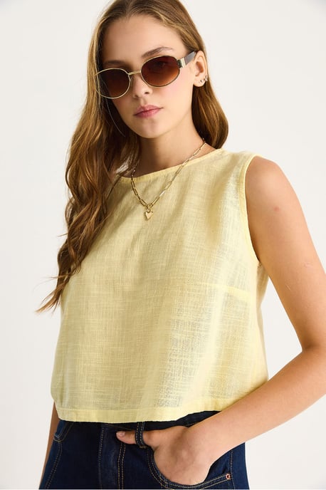 Linnenmix Korte Mouwen Crewneck Blouse - Image 3