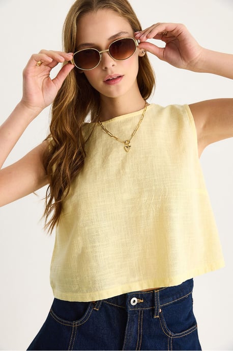 Linnenmix Korte Mouwen Crewneck Blouse - Image 4