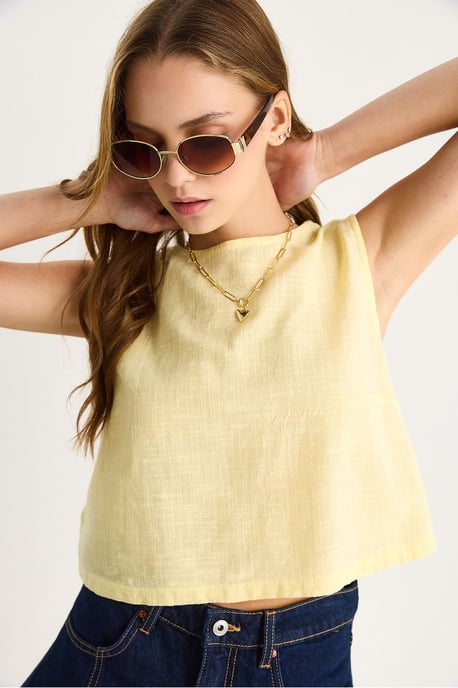 Linnenmix Korte Mouwen Crewneck Blouse - Image 5