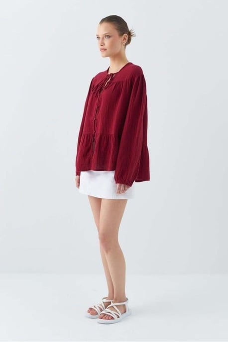 Lange Mouwen Losse Blouse met Strikhals - Image 2