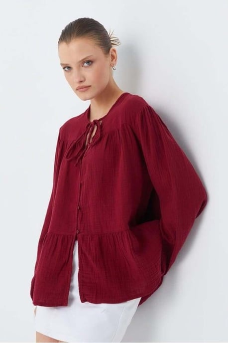 Lange Mouwen Losse Blouse met Strikhals - Image 3