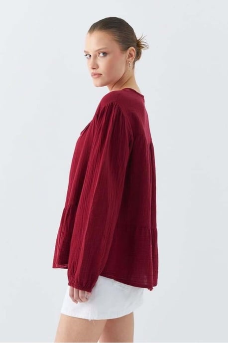 Lange Mouwen Losse Blouse met Strikhals - Image 5