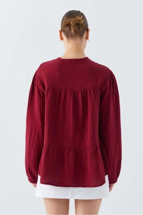 Lange Mouwen Losse Blouse met Strikhals - Image 6