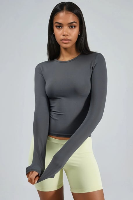 Slim Fit Crew Neck Lange Mouw Blouse - Image 1
