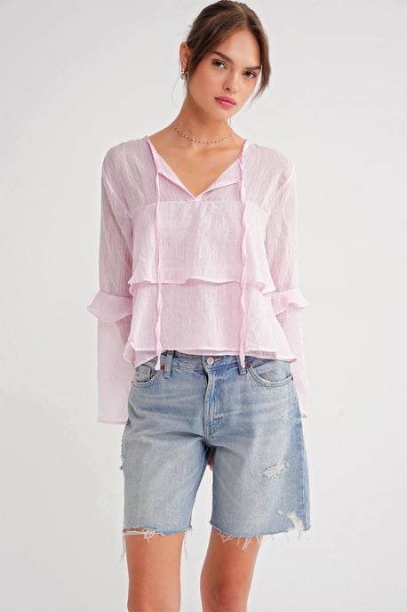Kantelige Blouse met Strikdetail - Image 4
