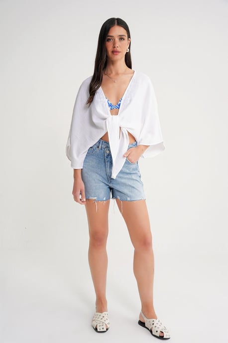 Textured V-Neck Bolero Blouse - Image 3