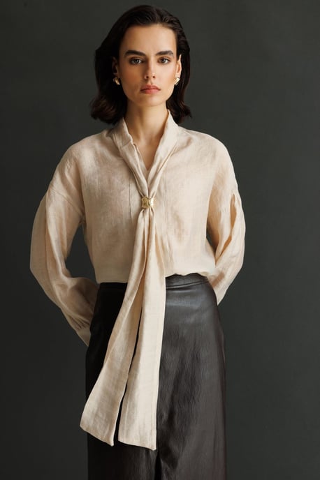 V-Neck Tie Detail Blouse - Image 5