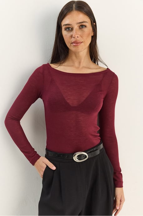 Crew Neck Grundläggande Transparent Topp - Image 2
