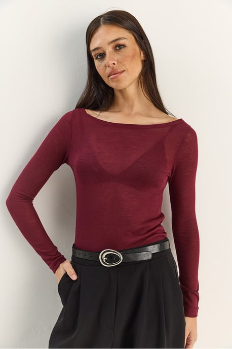 Crew Neck Grundläggande Transparent Topp - Image 3