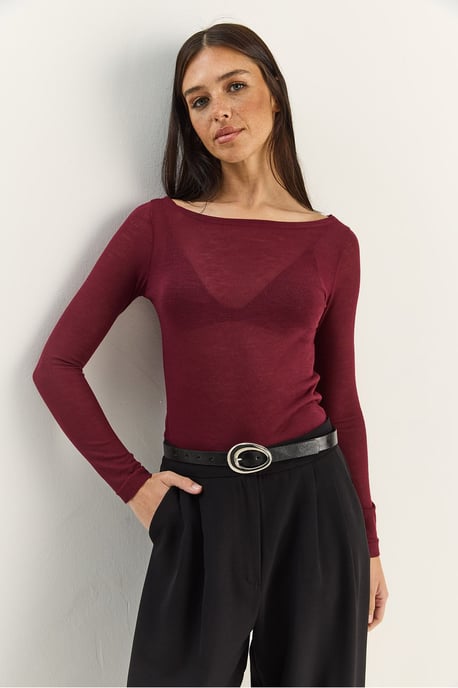 Crew Neck Grundläggande Transparent Topp - Image 4