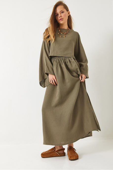 Textuur Blouse en Rok Set met Ronde Hals - Image 3