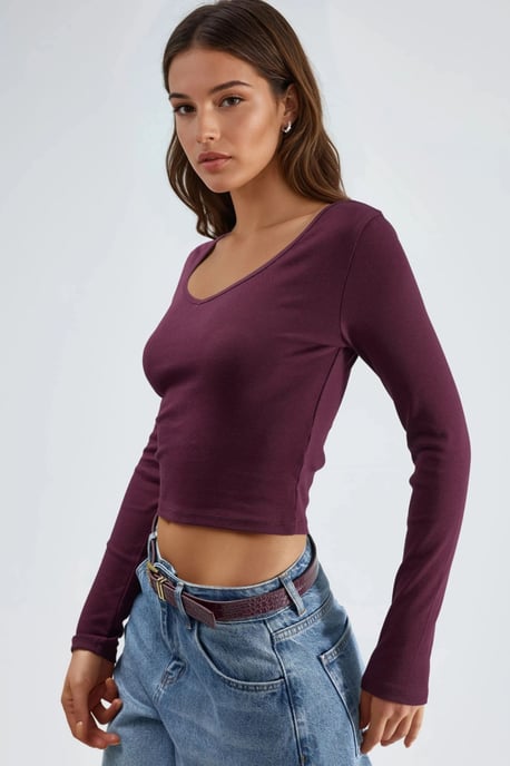 Fitted V-Neck Long Sleeve Blouse - Image 4