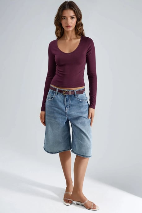 Fitted V-Neck Long Sleeve Blouse - Image 5