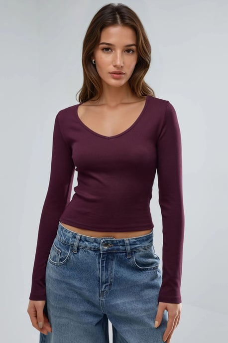 Fitted V-Neck Long Sleeve Blouse - Image 6