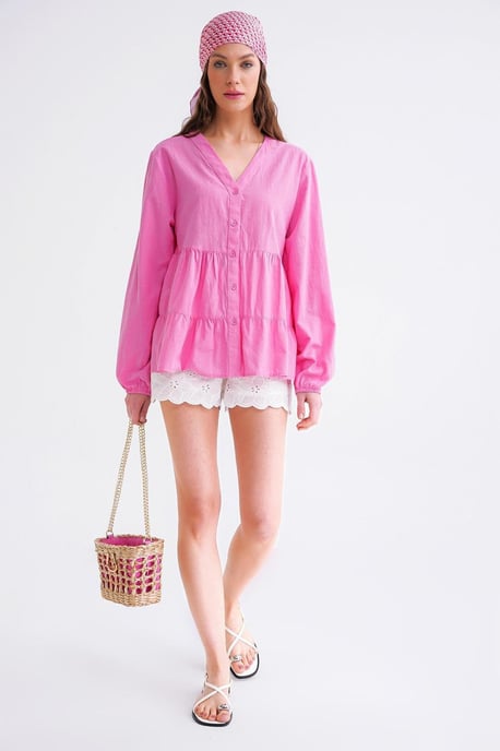Long Sleeve Tiered V-Neck Blouse - Image 2