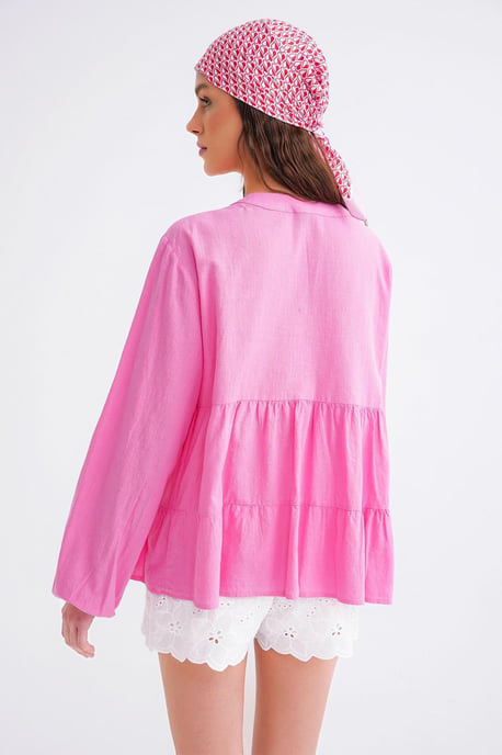 Long Sleeve Tiered V-Neck Blouse - Image 6