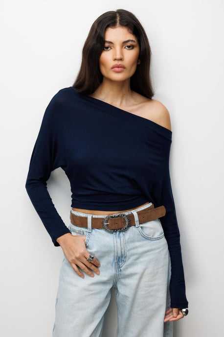 Asymmetrische Kraag Slim Fit Crop Blouse met Uitsnijding - Image 1