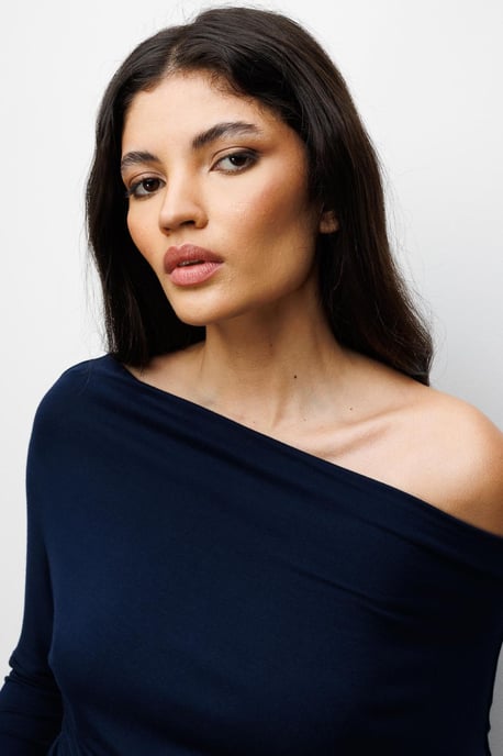 Asymmetrische Kraag Slim Fit Crop Blouse met Uitsnijding - Image 3