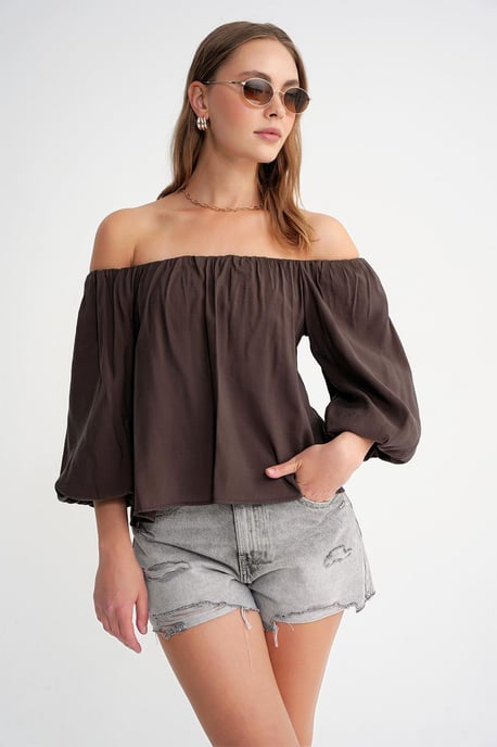 Modal Gemengde Blouse met Madonna Kraag en Rimpeldetail - Image 3