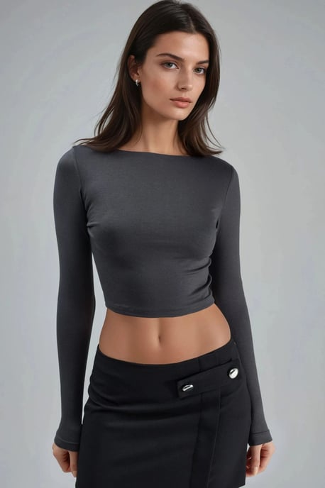 Slim Fit Cropped Blouse with Back Cut-Out - Image 2