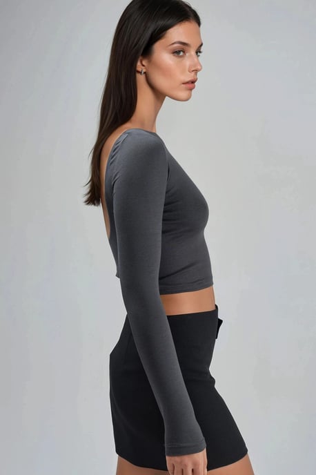 Slim Fit Cropped Blouse with Back Cut-Out - Image 3