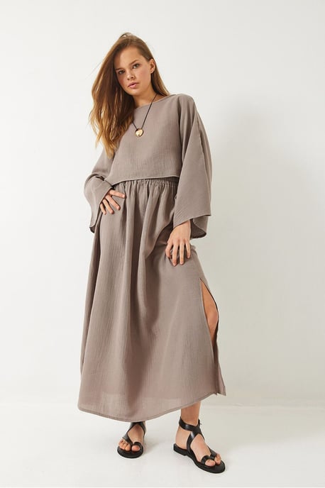 Getextureerde Crew Neck Blouse en Rok Set - Image 2