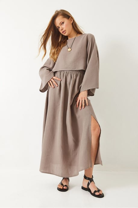 Getextureerde Crew Neck Blouse en Rok Set - Image 4