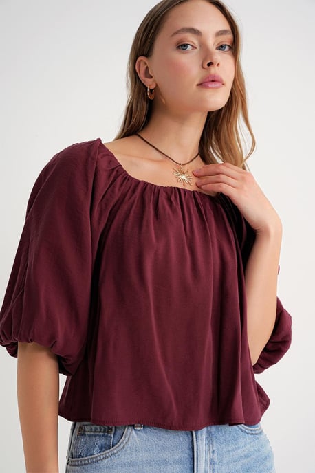 Modal Gemengde Blouse met Madonna-kraag en Rimpeldetails - Image 4